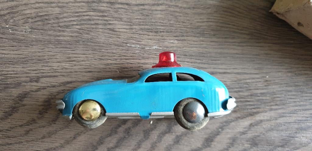 oud speelgoed blikken auto jaguar met zwaailicht blauw india, Ophalen of Verzenden