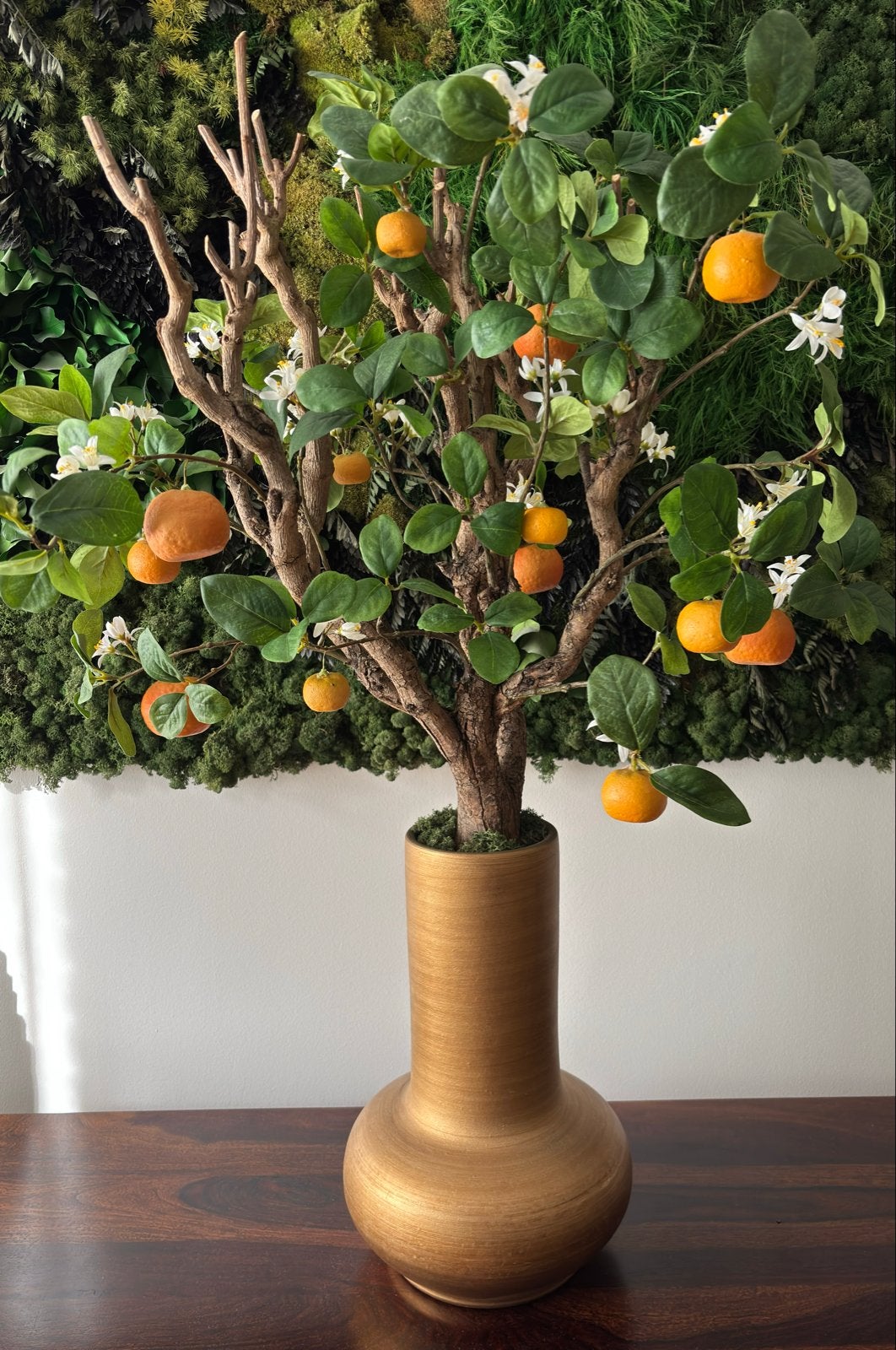 Kunst sinaasappelboom in hoge vaas - Decoratieve plant, Meerkleurig, Kunststof, Ophalen of Verzenden, Zo goed als nieuw