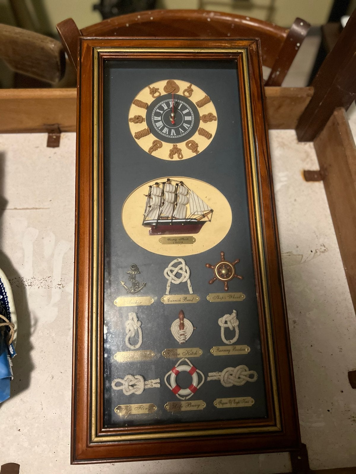 Nautische Klok met Scheepsknopen en Zeilschip Decoratie, Antiek en Kunst, Ophalen of Verzenden