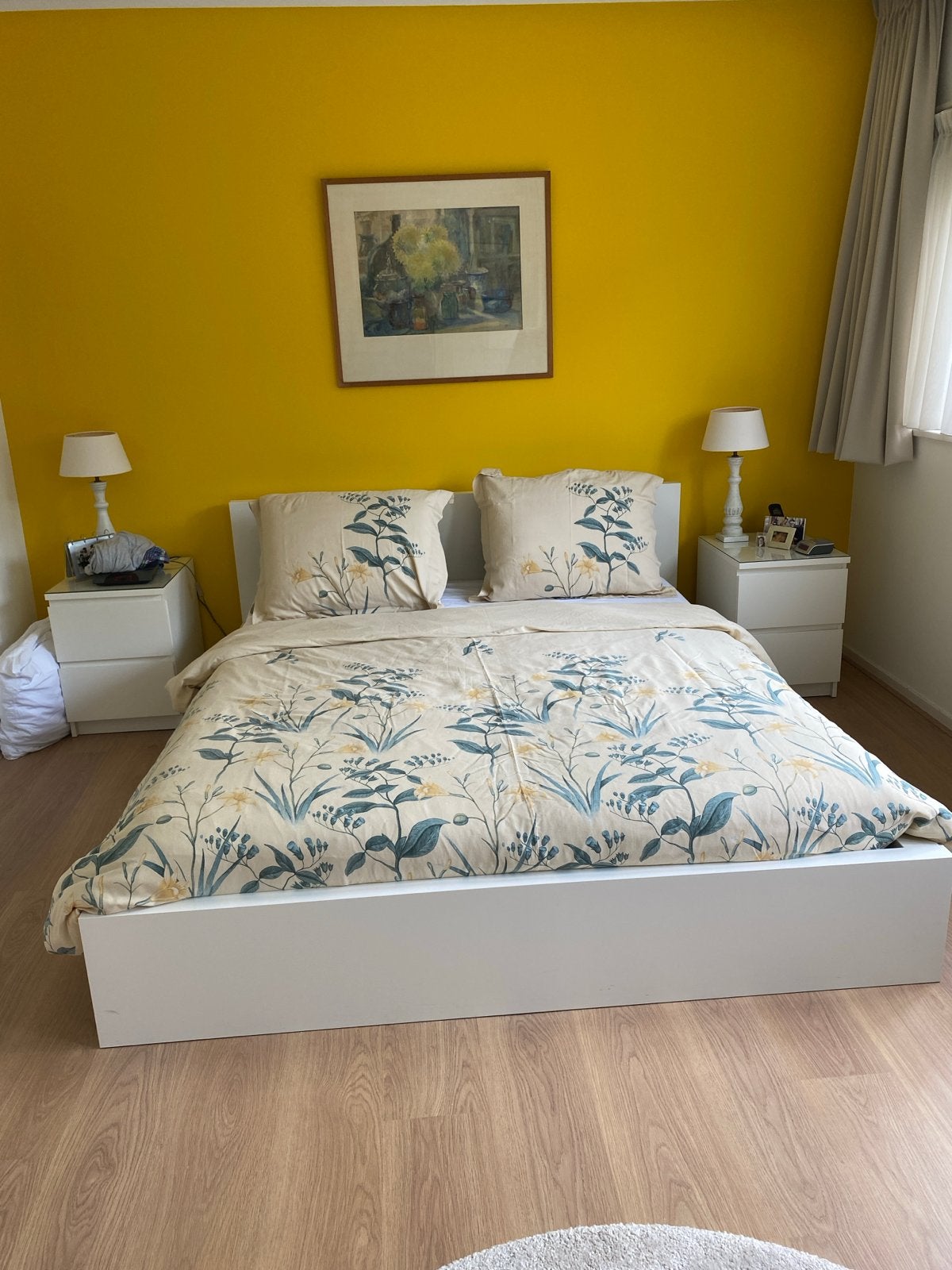 IKEA Malm tweepersoonsbed met Pullman matrassen, Ophalen, Strak modern, Wit, Tweepersoons