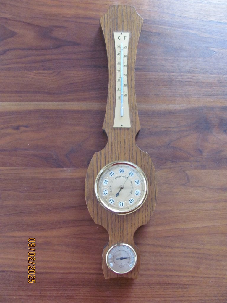VINTAGE hout BAROMETER weerstation BANJO jaren 50 - 60 IZGS, Audio, Tv en Foto, Ophalen of Verzenden, Zo goed als nieuw, Barometer