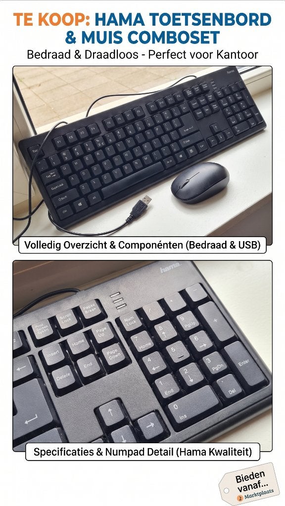 Hama toetsenbord en muis set – bedraad USB QWERTY zwart, Computers en Software, Toetsenborden, Ophalen of Verzenden, Zo goed als nieuw