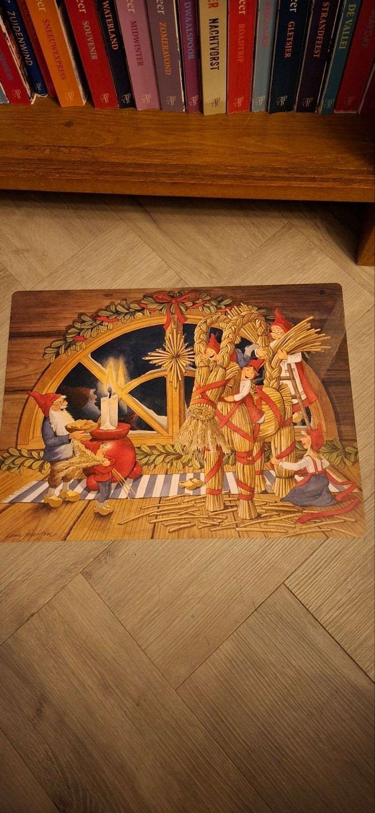 vintage zweedse gelamineerde kerst platen, tomte,, Ophalen of Verzenden