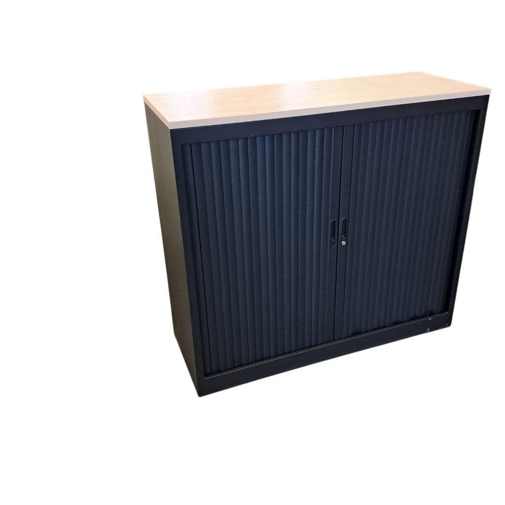 Roldeurkast Zwart Ahorn H107xB120xD45, 100 tot 150 cm, 100 tot 150 cm, Meerdere deuren, Ophalen of Verzenden
