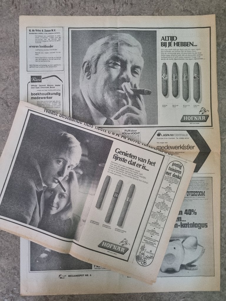 Advertenties Hofnar sigaren (1970), Ophalen of Verzenden, 1960 tot 1980, Knipsel(s)