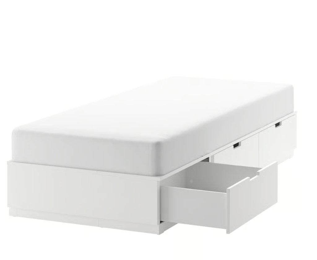 Wit IKEA Nordli 90x200cm bedframe met opbergruimte, Ophalen, 90 cm, Eenpersoons, Wit