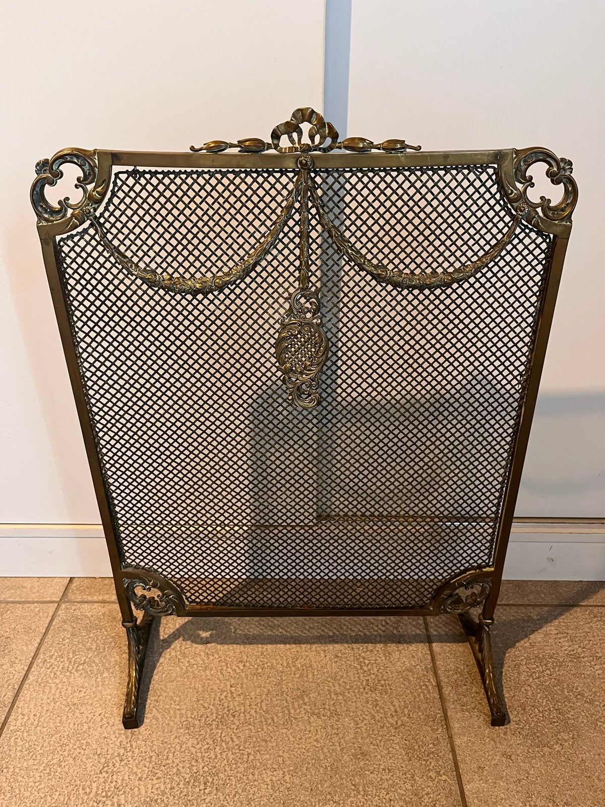 Antieke messing haardset en haardscherm, Ophalen, Gebruikt, Klassiek, Goud