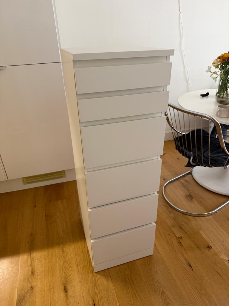 IKEA Malm kast met 6 lades, wit, 5 laden of meer, Zo goed als nieuw, 150 tot 200 cm, 25 tot 50 cm