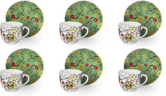Excelsa Calavera Koffiekopjes met Schoteltjes - 6 Stuks, Overige merken, Keramiek, Nieuw, Ophalen of Verzenden