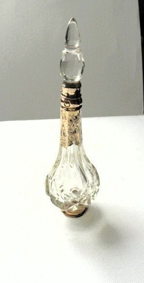 Antiek kristallen parfumflesje met gouden montuur, Ophalen of Verzenden