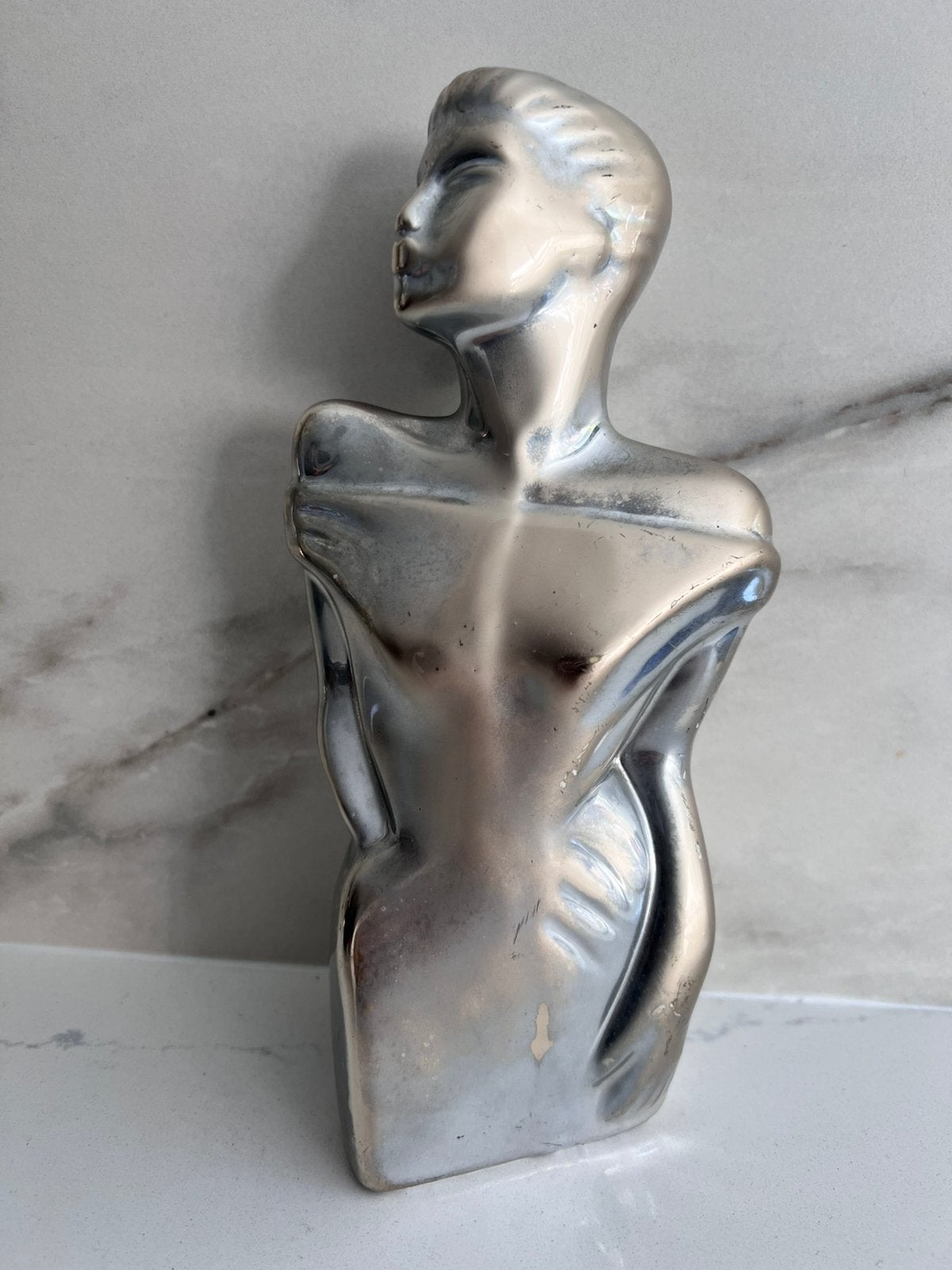 CERAMISCH ART DECO VINTAGE ZILVEREN VROUW BEELD TORSO BUSTE, Antiek en Kunst, Zilver, Art deco, Ophalen of Verzenden, 20 - 50 cm