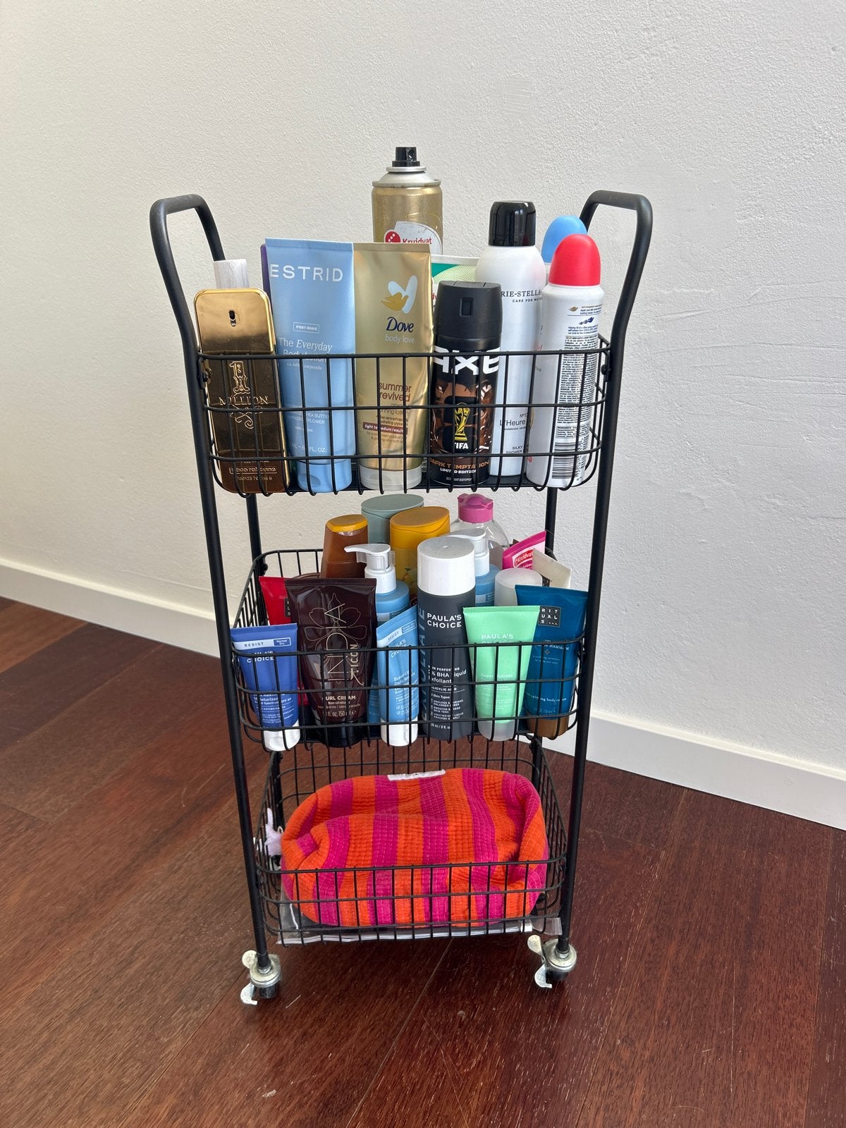 Zwart metalen trolley met 3 manden op wieltjes, Ophalen, Minder dan 50 cm, 100 tot 150 cm, Overige typen