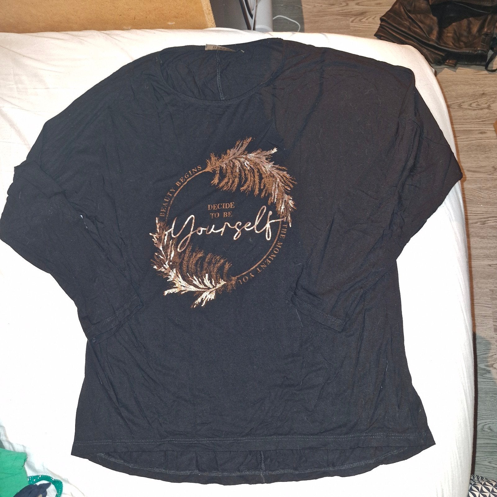 G.Ricceri Zwart Shirt met Koperkleurige Tekst, Maat S/M, Maat 38/40 (M), Zwart, Ophalen of Verzenden, Zo goed als nieuw