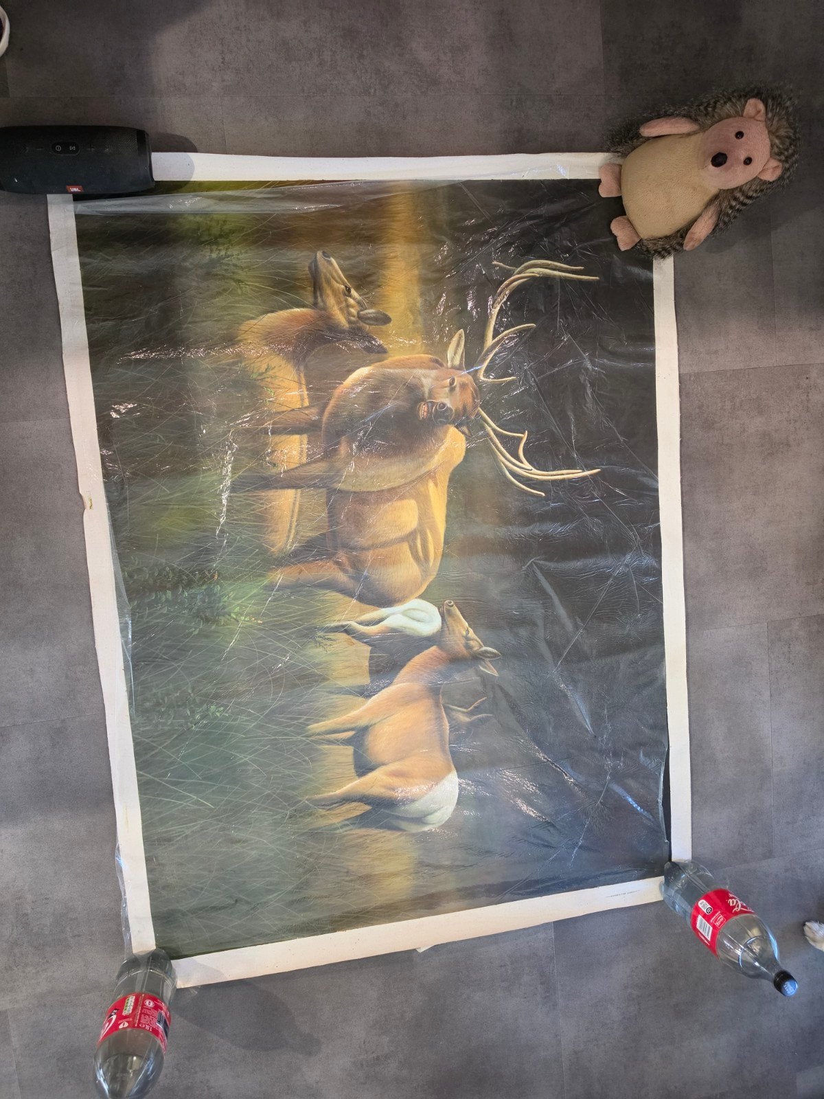 Groot Schilderij op Doek: Herten in de Natuur (130x100cm), Ophalen of Verzenden, Dieren, Doek
