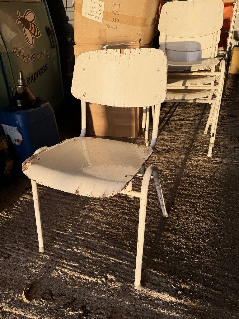 6x stoelframe metaal vintage stoelen stoel zes retro, Huis en Inrichting, Stoelen, Ophalen, Gebruikt, Wit, Vintage