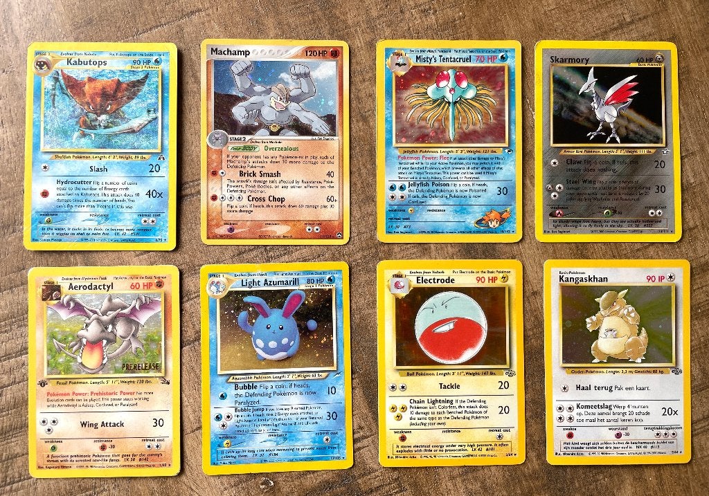 8x Vintage Holo Pokémon – Kabutops, Skarmory, Machamp + WOTC, Ophalen of Verzenden, Zo goed als nieuw, Meerdere kaarten, Foil