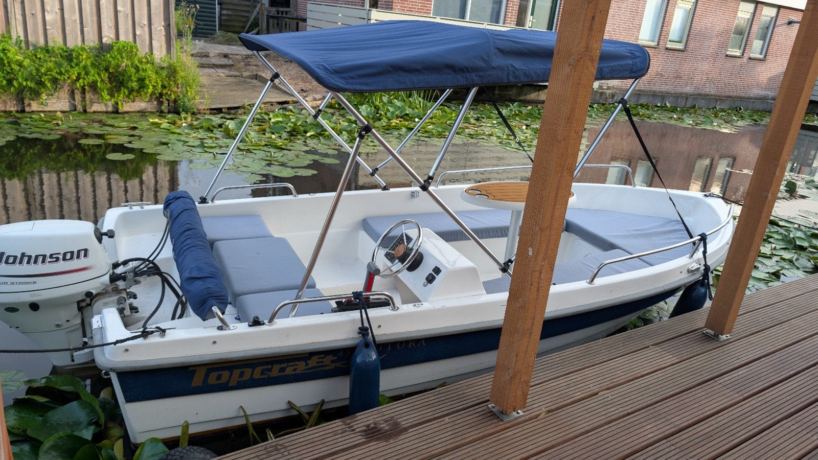 Topcraft 430 Futura met Johnson buitenboordmotor, Watersport en Boten, Afdekzeil, Buitenboordmotor, Sloep, Ophalen of Verzenden