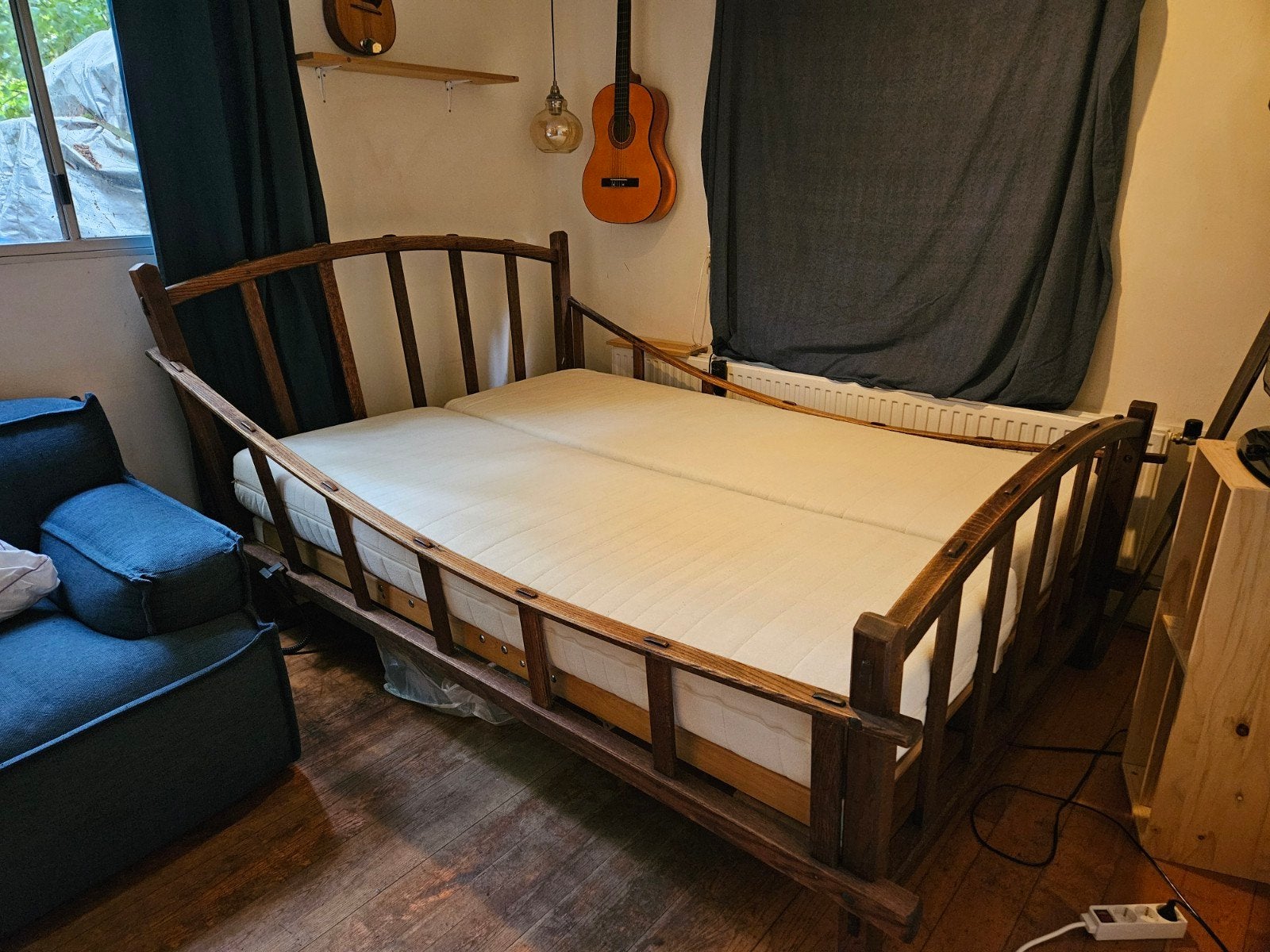 Hooiwagen eiken bed, oud Hollands, Ophalen, 140 cm, Twijfelaar, Oud Hollands