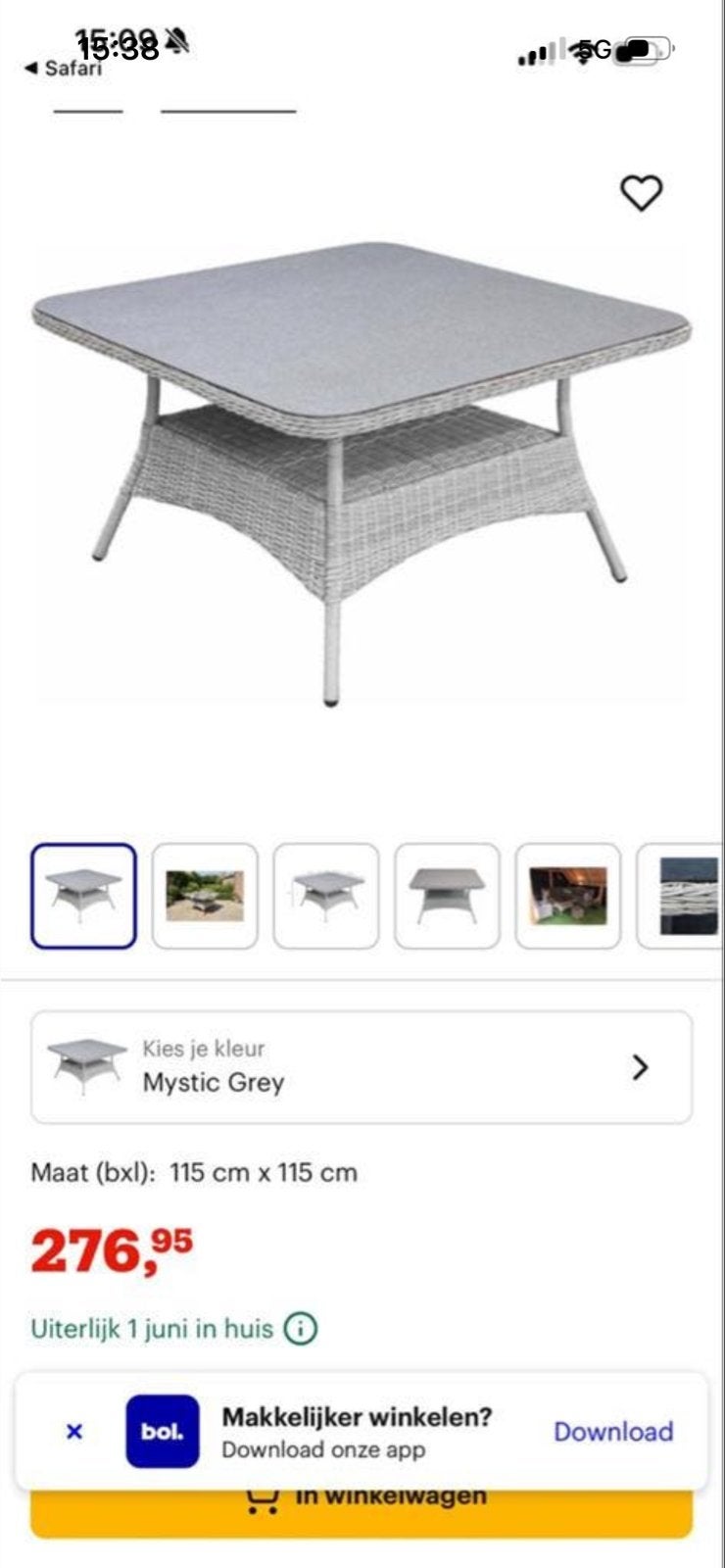 Tuin tafel met glasplaat - Afmetingen zie foto, Ophalen of Verzenden, Gebruikt, Vierkant, Wicker