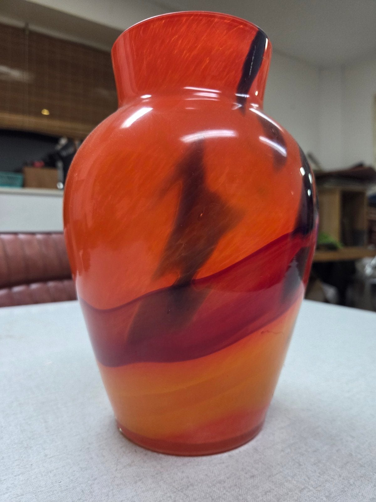 Unieke glazen vaas met oranje en rode tinten, Antiek en Kunst, Ophalen of Verzenden