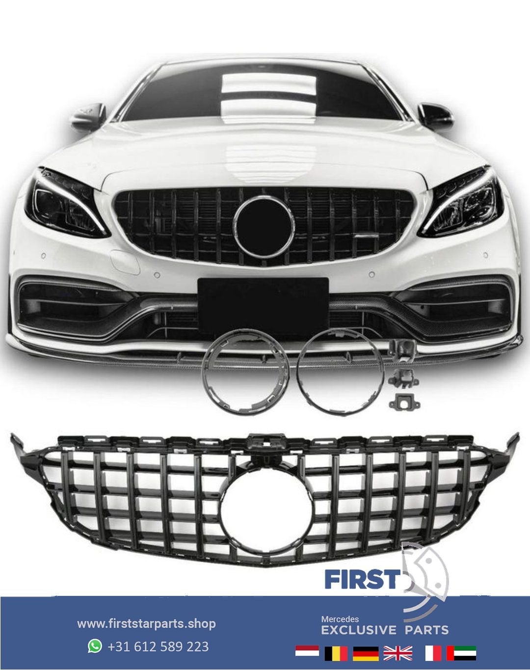 W205 FACELIFT C63 C63s GT PANAMERICANA GRIL ZWART Mercedes C, Gebruikt, -, Ophalen of Verzenden, -