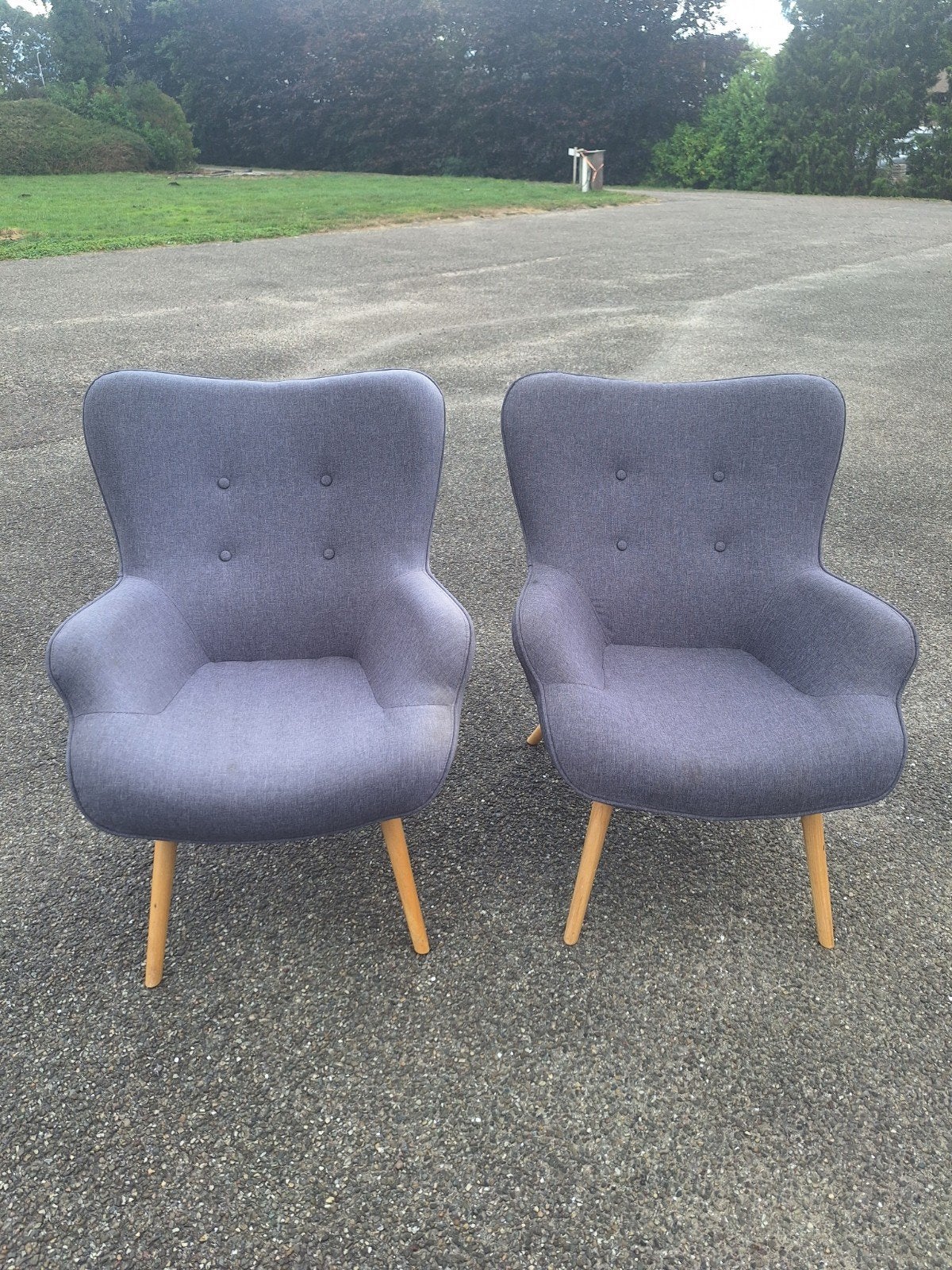 2 leuke fauteuils in antraciet blauw grijs, Huis en Inrichting, Stoelen, Ophalen, Gebruikt, Blauw, Twee