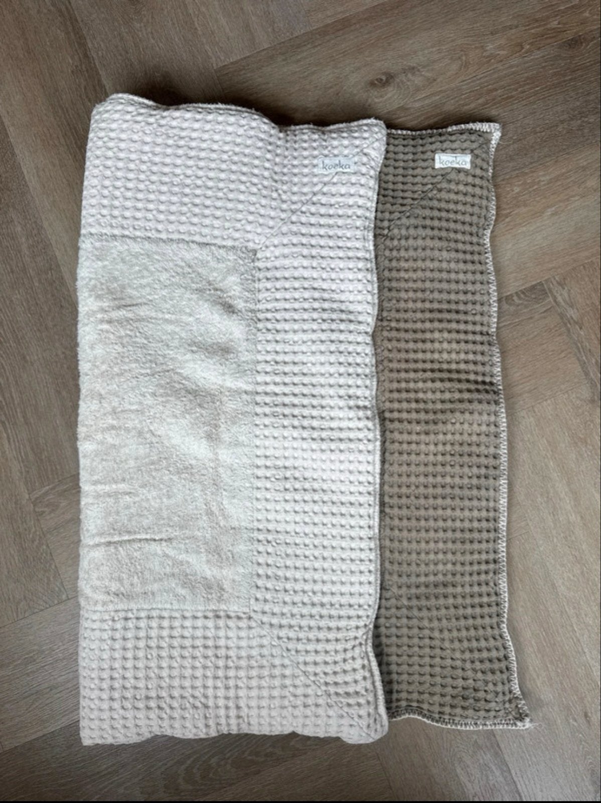 Koeka boxkleed wafelstof - beige en creme, Gebruikt, Koeka, Ophalen of Verzenden, Meerkleurig