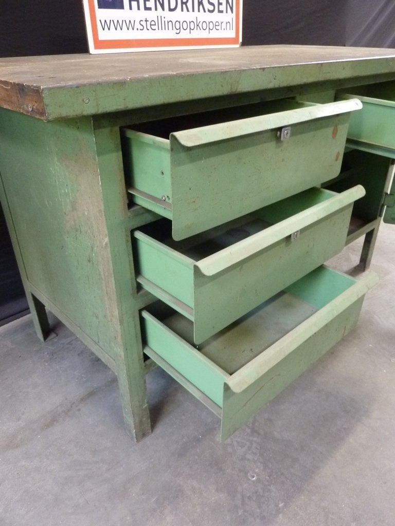Hele zware vintage werkbank met lades en deur + dik werkblad, Ophalen, Gebruikt, Handelsonderneming Hendriksen, Bankschroef