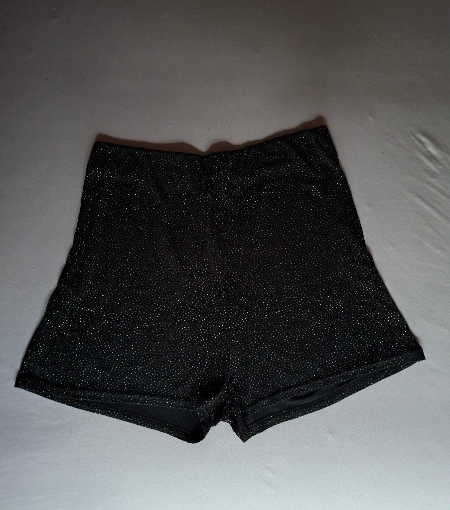 Korte glitter broek L, Kort, Verzenden, Zwart, Maat 42/44 (L)
