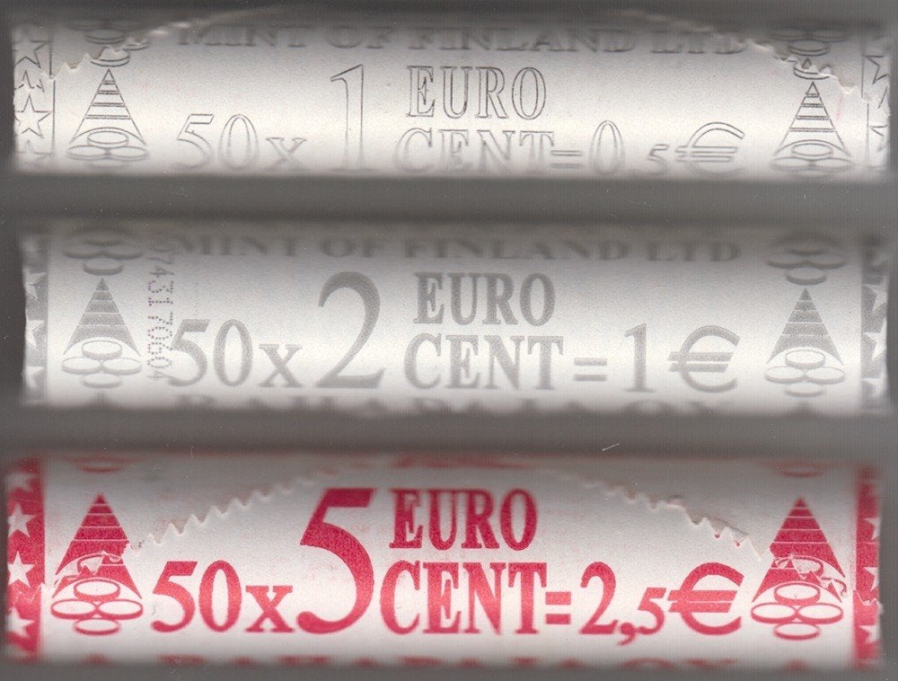 Finland originele rolletjes 1, 2 en 5 cent 1999 UNC, Ophalen of Verzenden, Finland, Overige waardes, Setje
