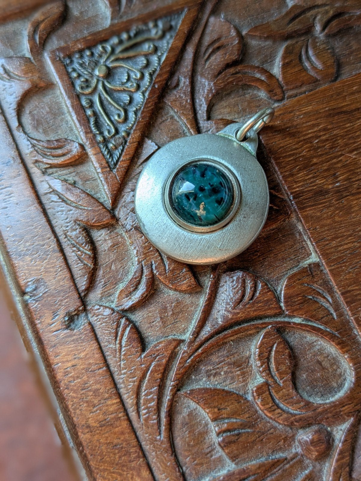 Vintage Pewter Hanger met Groene Steen - Jorgen Jensen, Ophalen of Verzenden, Gebruikt, Groen