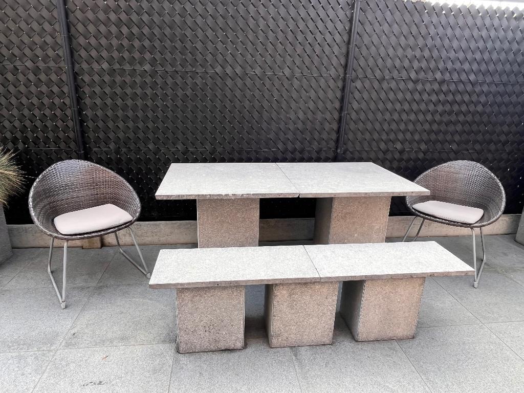 eettafel met bank in natuursteen, Tuin en Terras, Tuintafels, Ophalen, Rechthoekig, Overige materialen