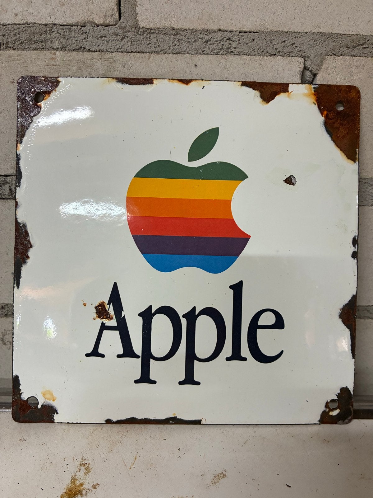 Vintage Apple emaille reclamebord - 20x20 cm, Ophalen of Verzenden