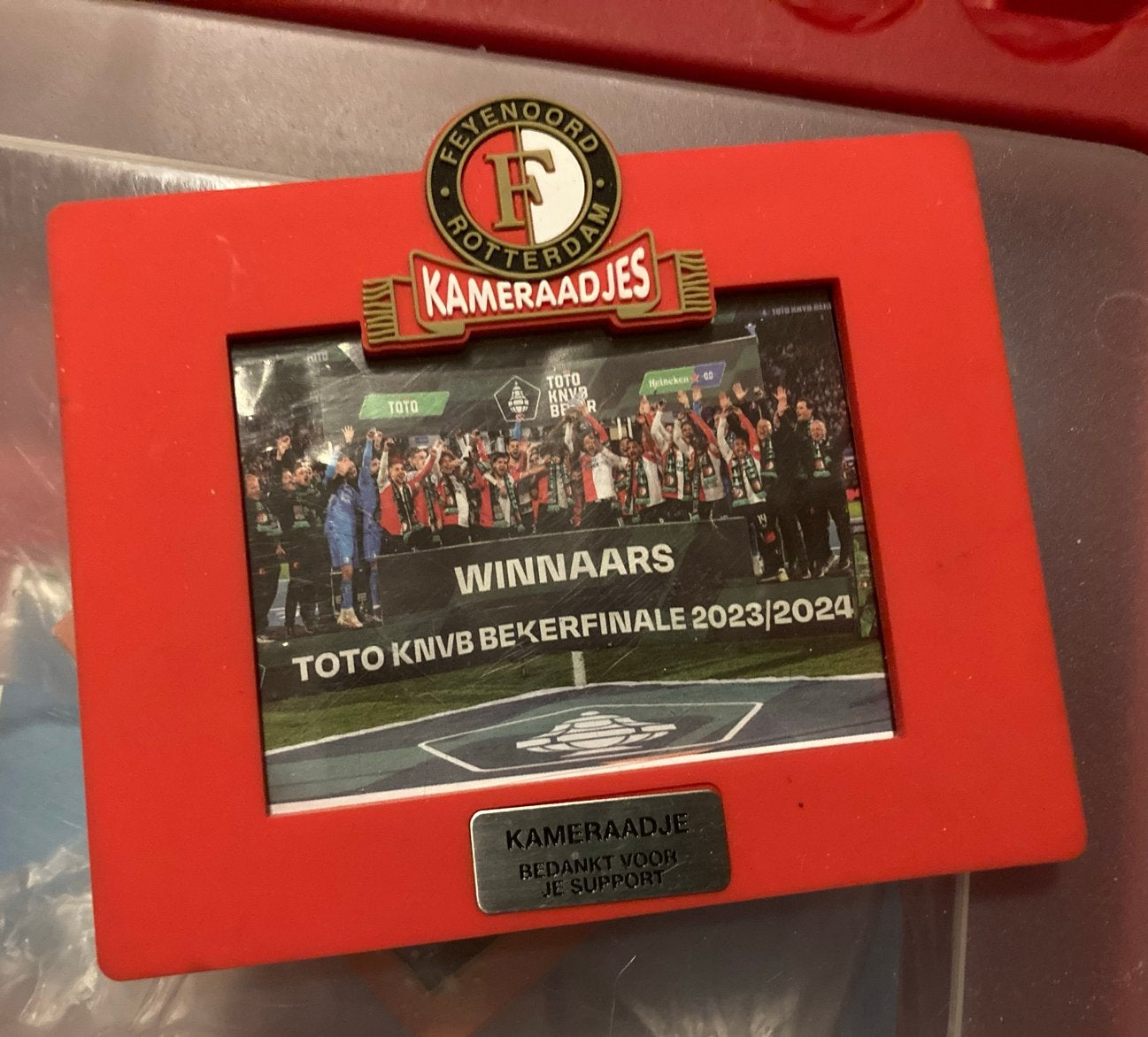 Feyenoord Kameraadjes fotolijstje, mist ophangdingetje, Ophalen of Verzenden, Zo goed als nieuw, Feyenoord, Overige typen