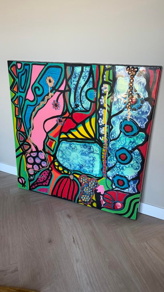 Schilderij Glansrijk 1x1 mtr, Antiek en Kunst, Ophalen