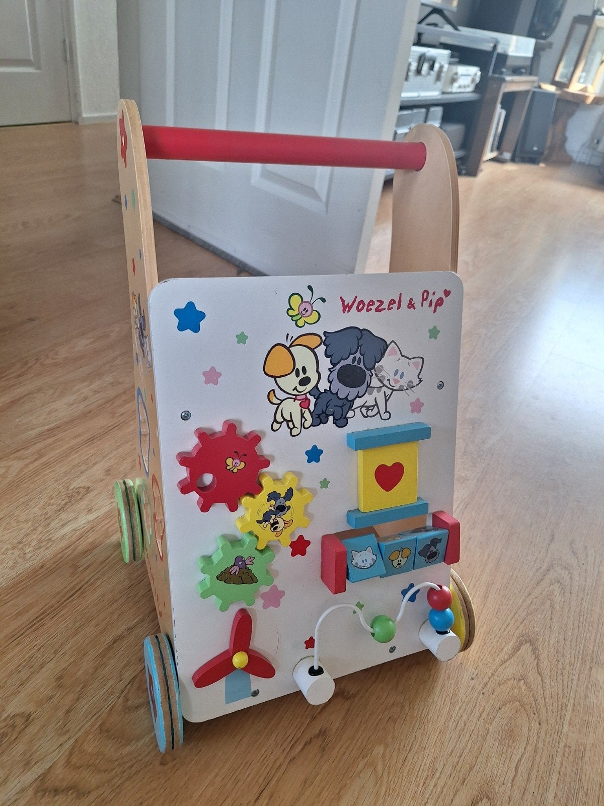 Woezel en pip loopwagen, Kinderen en Baby's, Speelgoed | Houten speelgoed, Ophalen, Gebruikt, Duw- of Trekspeelgoed