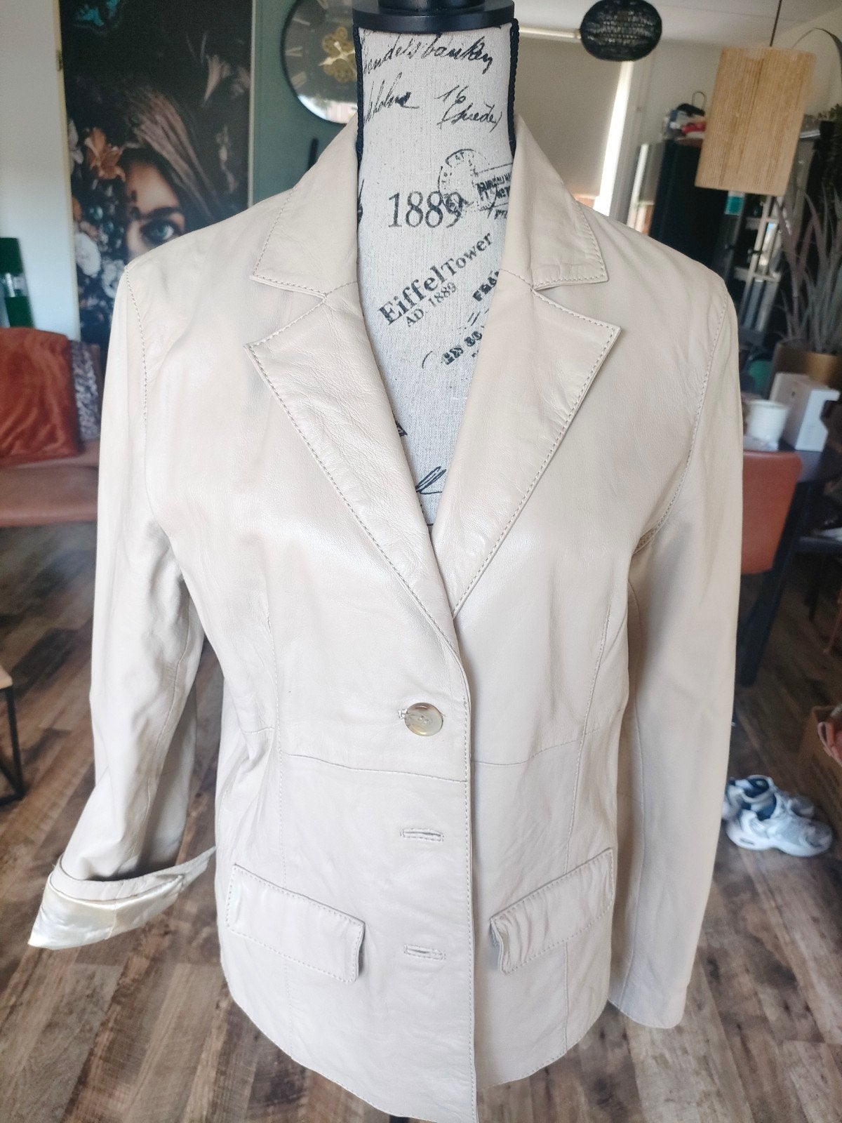 Gaaf leren jasje /colbert maat l, Ophalen of Verzenden, Zo goed als nieuw, Beige