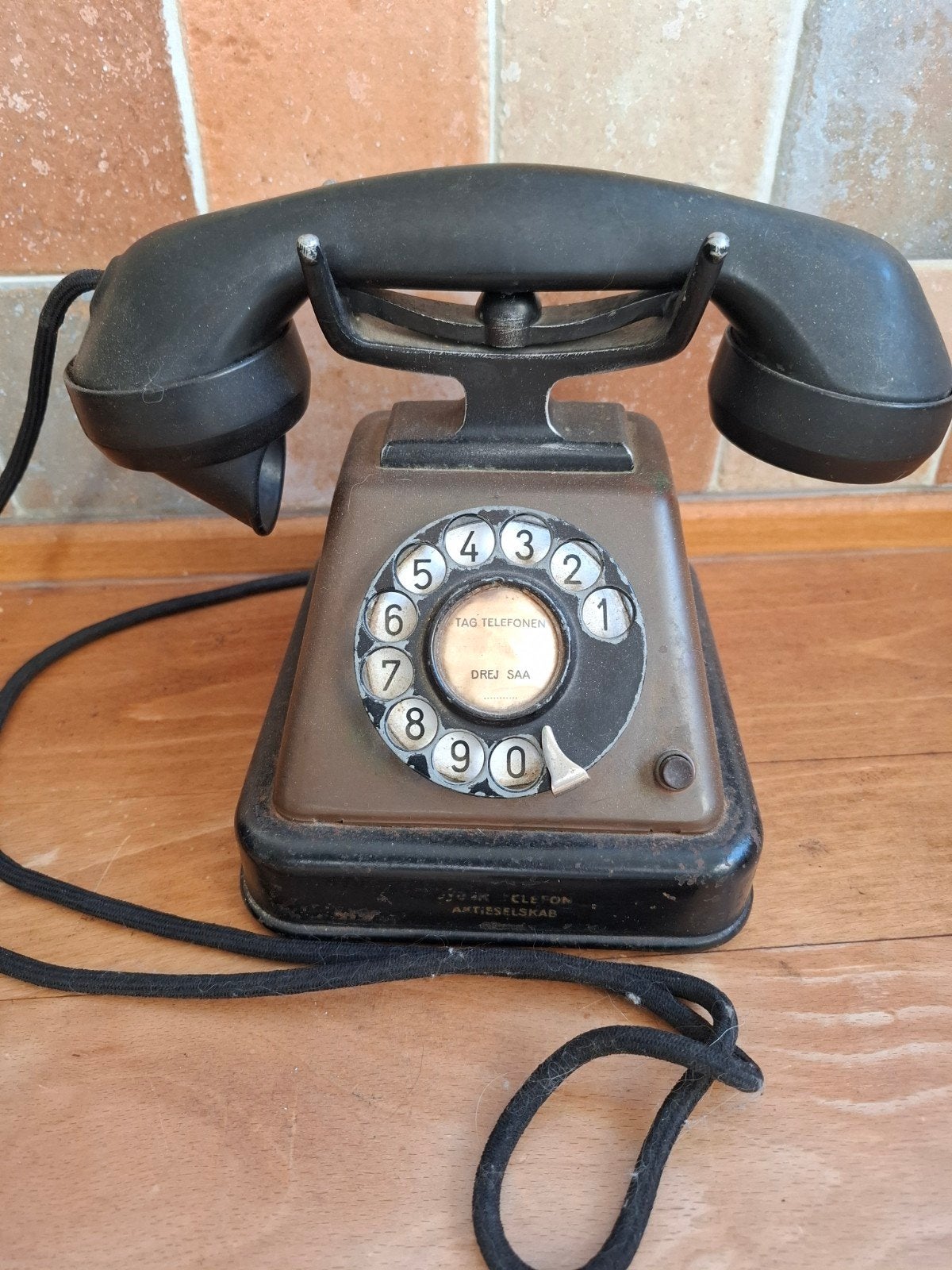 Antieke Deense telefoon met draaischijf – vintage retro, Ophalen of Verzenden