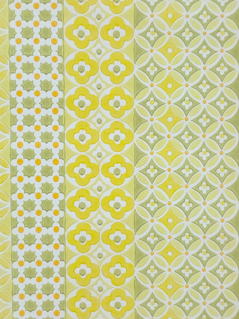 5425 retro behang geel wit oranje stroken met bloemen swiet, Ophalen of Verzenden, Wit