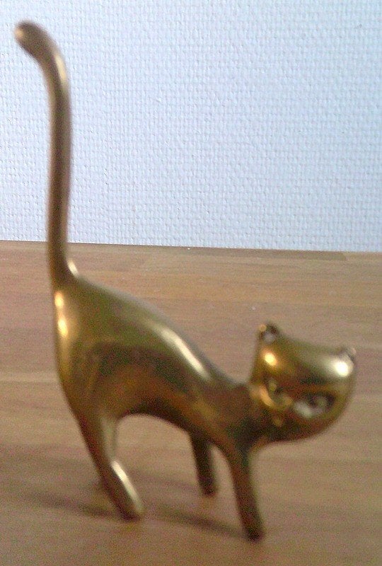 Messing ringhouder in de vorm van een kat uit de jaren 60, Ophalen of Verzenden