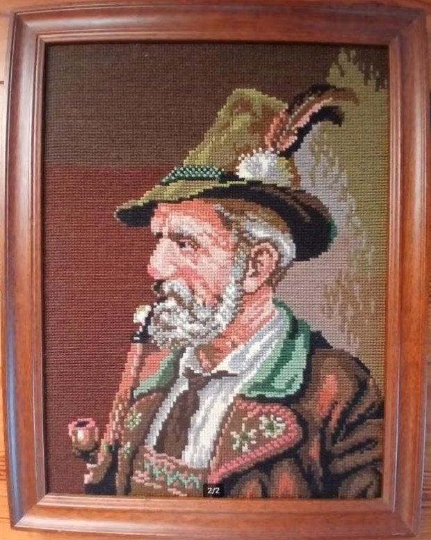 Geborduurd schilderij in houten lijst, Minder dan 50 cm, Oorspronkelijke maker, Ophalen of Verzenden, Zo goed als nieuw