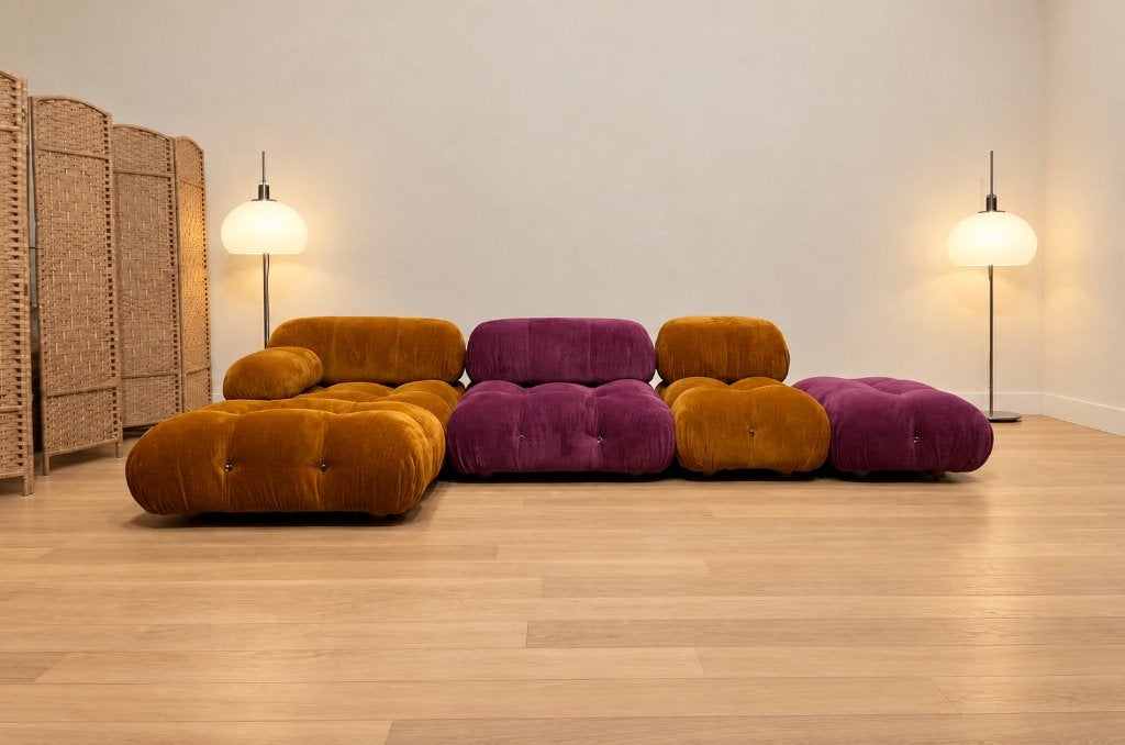 NIEUWSTAAT B&B Italia Camaleonda Oker/Paars | NP €27.500, Huis en Inrichting, 250 tot 300 cm, Hoekbank, Design Bank Bankstel Zetel Hoekbank B&B Italia