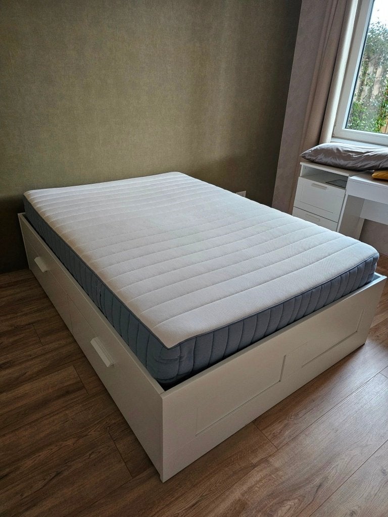 Ikea Brimnes bed 140/200 voor €175,-, Huis en Inrichting, Ophalen, Gebruikt, Eenpersoons, Wit