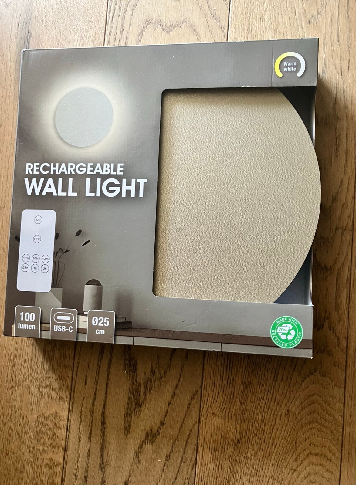 Recharchable wall light muurlamp goud rond ø25cm oplaadbaar, Ophalen of Verzenden, Nieuw, Wit