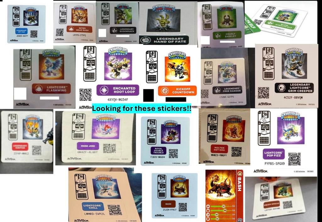 Skylanders stickers (looking for these), W, Ophalen of Verzenden, Zo goed als nieuw, W