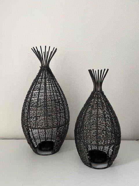 Windlicht Mosira metaal zwart set Nieuw!, Nieuw, Ophalen of Verzenden, 40 cm, Metaal