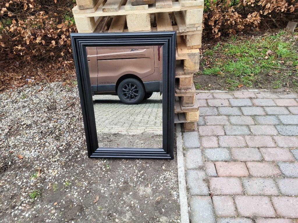 vintage zwart houten grote spiegel, Huis en Inrichting, Ophalen of Verzenden, Zo goed als nieuw, Rechthoekig, Minder dan 100 cm