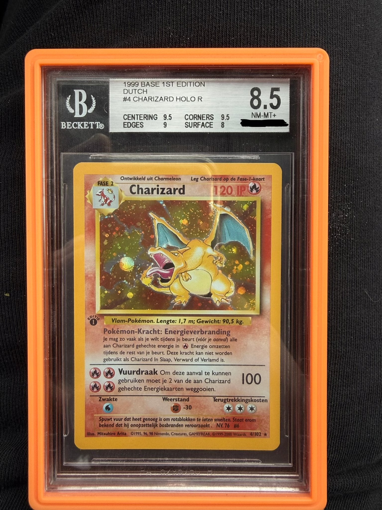 Charizard Holo 1st Edition 1999 Dutch BGS 8.5, Ophalen, Zo goed als nieuw, Losse kaart, Foil