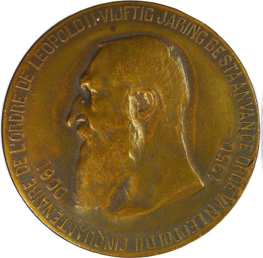België penning 1950 Leopold II Orde Leopold II 50 jaar EF, Postzegels en Munten, Penningen en Medailles, Ophalen of Verzenden