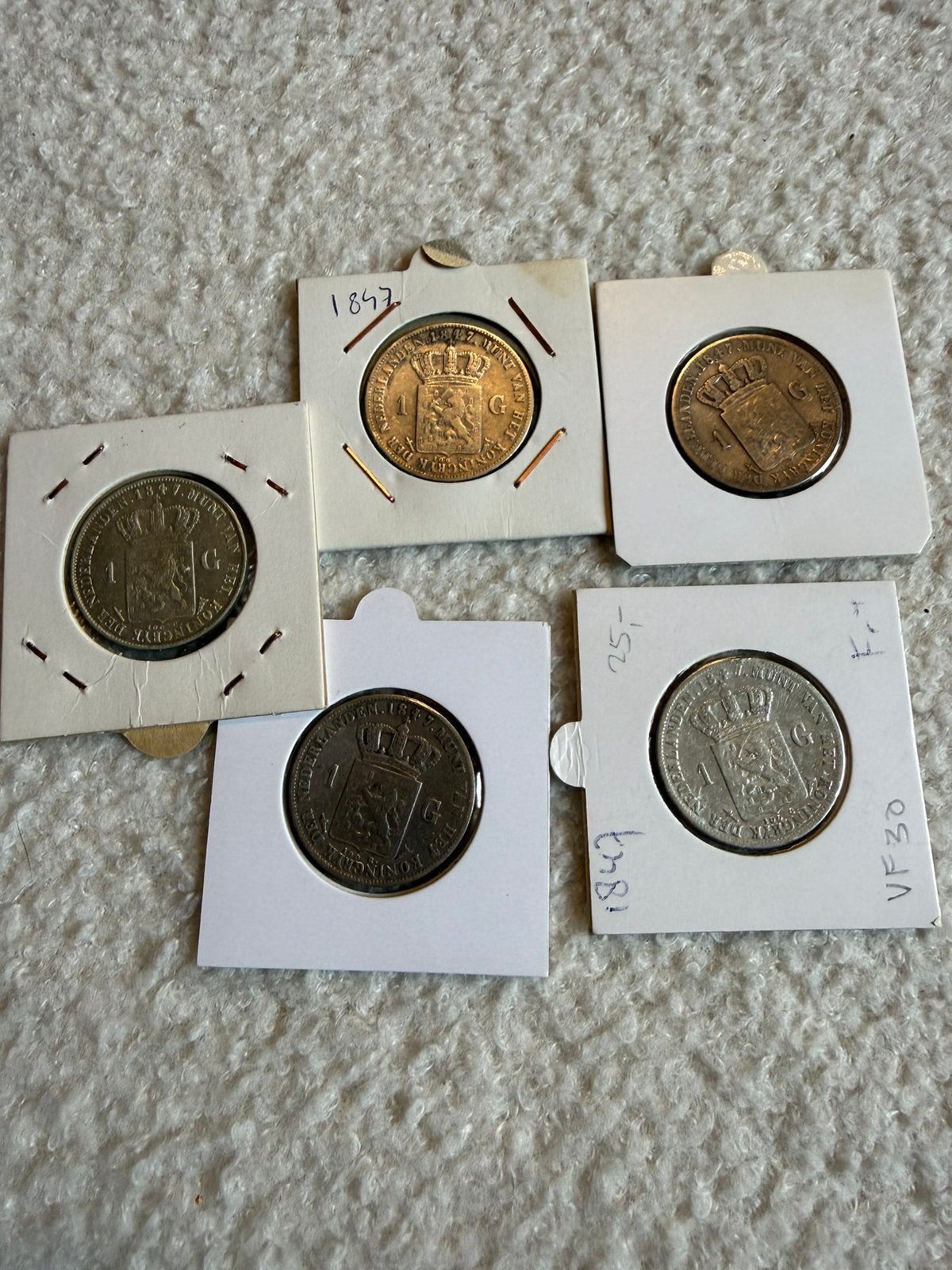 5 guldens Willem II 1847, 1 gulden, Setje, Zilver, Ophalen of Verzenden